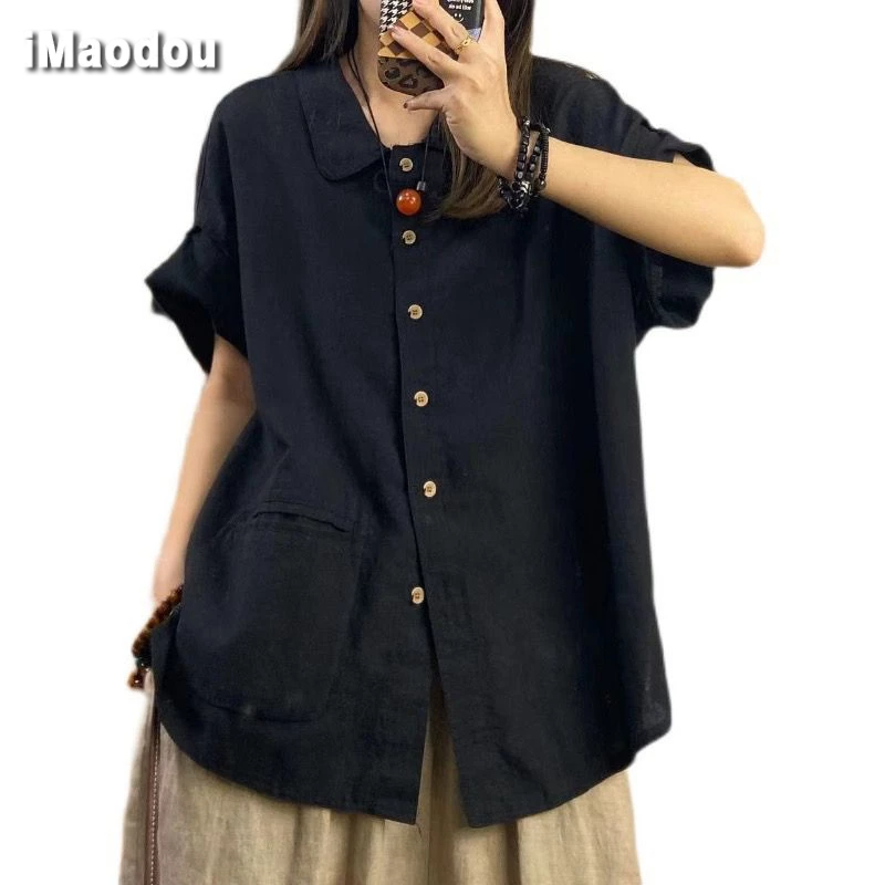 Áo sơ mi IMAODOU tay ngắn cổ polo in họa tiết phong cách Hàn Quốc thời trang mùa hè 2023 dành cho nữ