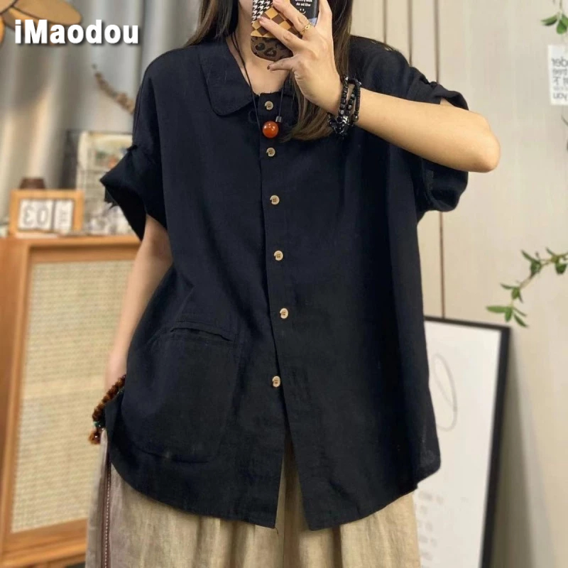 Áo sơ mi IMAODOU tay ngắn cổ polo in họa tiết phong cách Hàn Quốc thời trang mùa hè 2023 dành cho nữ