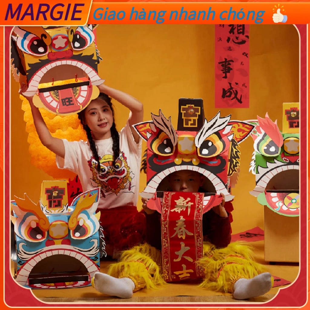 Trung quốc múa sư tử đầu tự lắp ráp thú vị giáo dục phong cách dễ thương giấy trang trí thủ công mô hình cho đồ chơi MARGIE A.