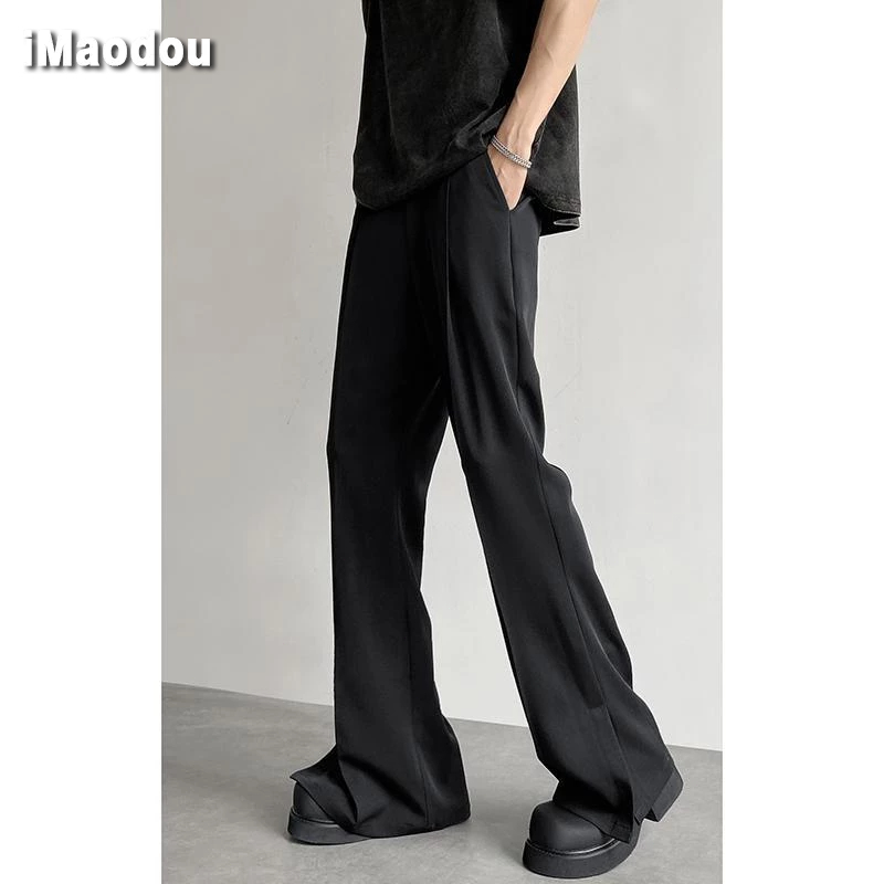 IMaodou Quần Tây Vải Lụa Lạnh Cao Cấp Màu Nâu Cà Phê Ống Thẳng Xẻ Tà Nhẹ Nhàng Thời Trang Mùa Hè Cho Nam