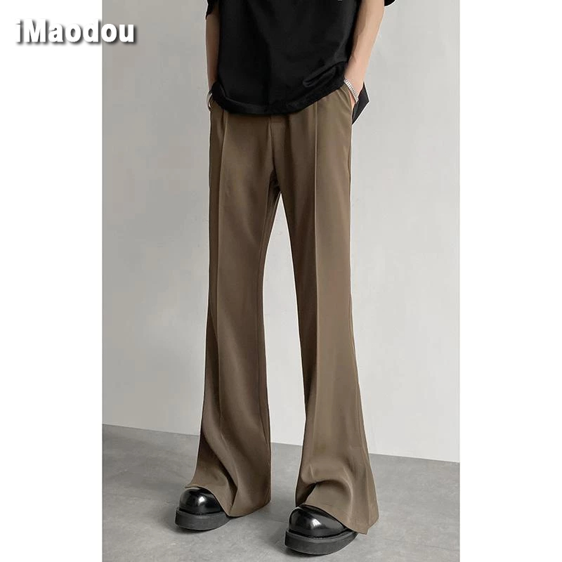 IMaodou Quần Tây Vải Lụa Lạnh Cao Cấp Màu Nâu Cà Phê Ống Thẳng Xẻ Tà Nhẹ Nhàng Thời Trang Mùa Hè Cho Nam