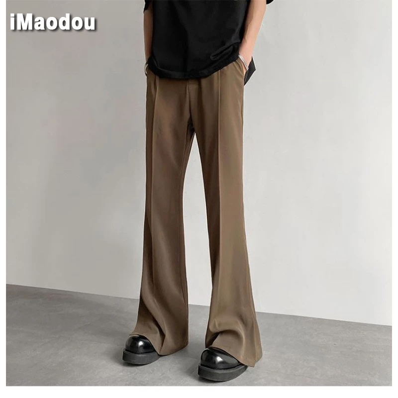 IMaodou Quần Tây Vải Lụa Lạnh Cao Cấp Màu Nâu Cà Phê Ống Thẳng Xẻ Tà Nhẹ Nhàng Thời Trang Mùa Hè Cho Nam