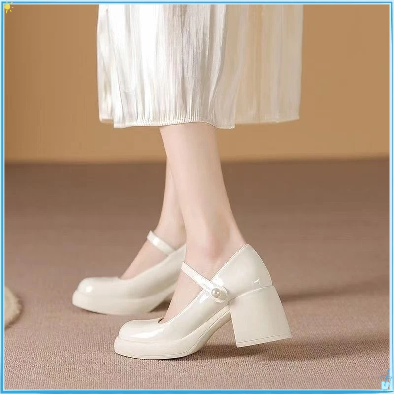 Giày cao gót Dép Giày Cao Gót Mũi Tròn Đế Xuồng Chống Nước Có Khóa Cài Thời Trang Xuân Thu Phong Cách Mới Cho Nữ