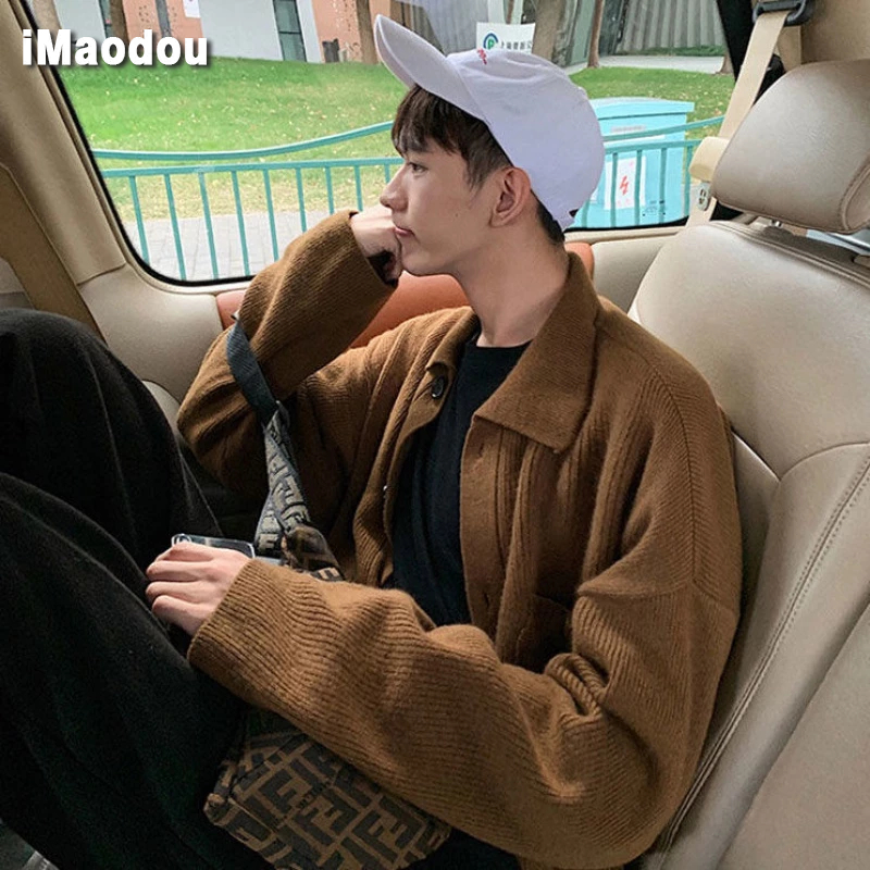 Áo khoác len cardigan IMAODOU dệt kim dày dáng rộng cao cấp retro mùa thu đông phong cách lười cho cặp đôi