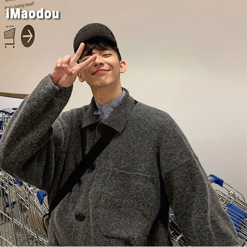 Áo khoác len cardigan IMAODOU dệt kim dày dáng rộng cao cấp retro mùa thu đông phong cách lười cho cặp đôi