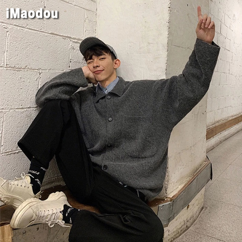 Áo khoác len cardigan IMAODOU dệt kim dày dáng rộng cao cấp retro mùa thu đông phong cách lười cho cặp đôi