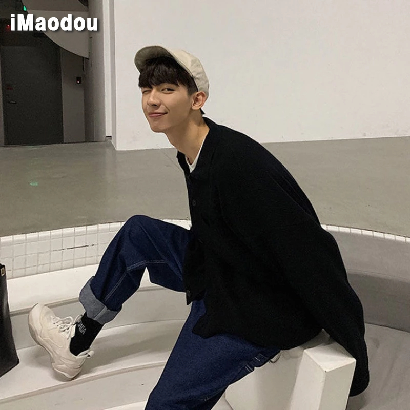 Áo khoác len cardigan IMAODOU dệt kim dày dáng rộng cao cấp retro mùa thu đông phong cách lười cho cặp đôi