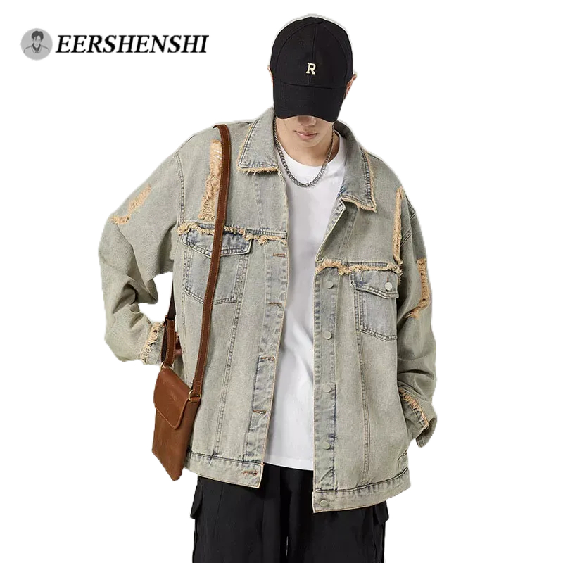 Áo khoác nam denim EERSHENSHI dáng rộng xu hướng retro phong cách Harajuku Nhật Bản vải chất lượng hàng đầu