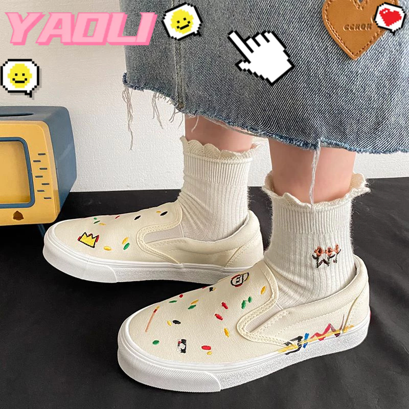 YAOLI Giày Lười Thêu Họa Tiết Vui Nhộn Thời Trang Cho Nữ