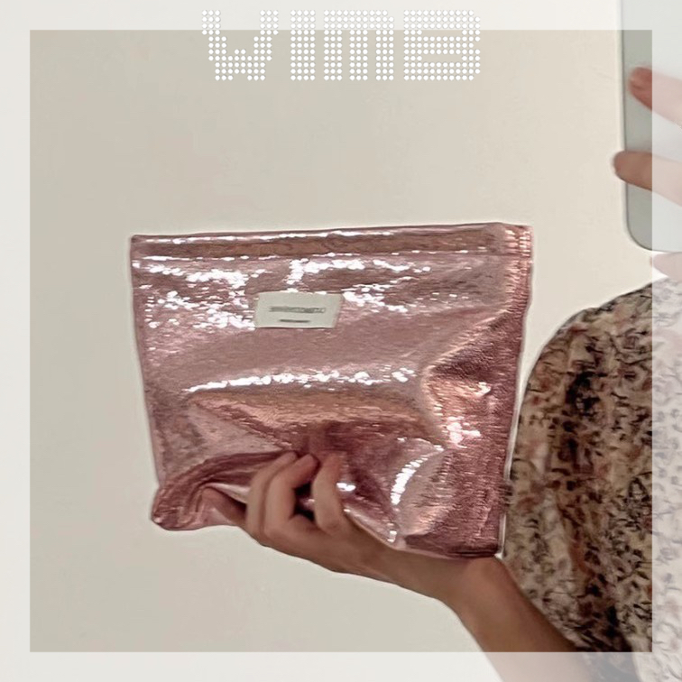 Túi đựng đồ 【Túi đựng đồ trang điểm dung tích lớn cho bé gái màu hồng bóng lấp lánh Túi tổ chức túi giặt di động】