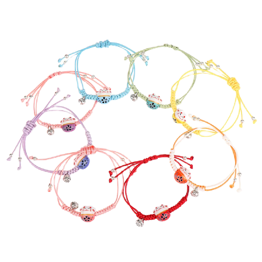 Eshylala 1pc mặt dây chuyền gốm vòng tay lucky cat vòng tay hand-woven colors bracelet [mới]