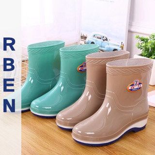 Giày bốt đi mưa cổ thấp RENBEN lót nhung chống trượt chống thấm nước thời trang mùa hè cho nữ