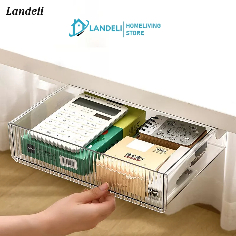 Hộp đựng đồ văn phòng phẩm LANDELI trong suốt dạng ngăn kéo dưới bàn chỗ làm việc