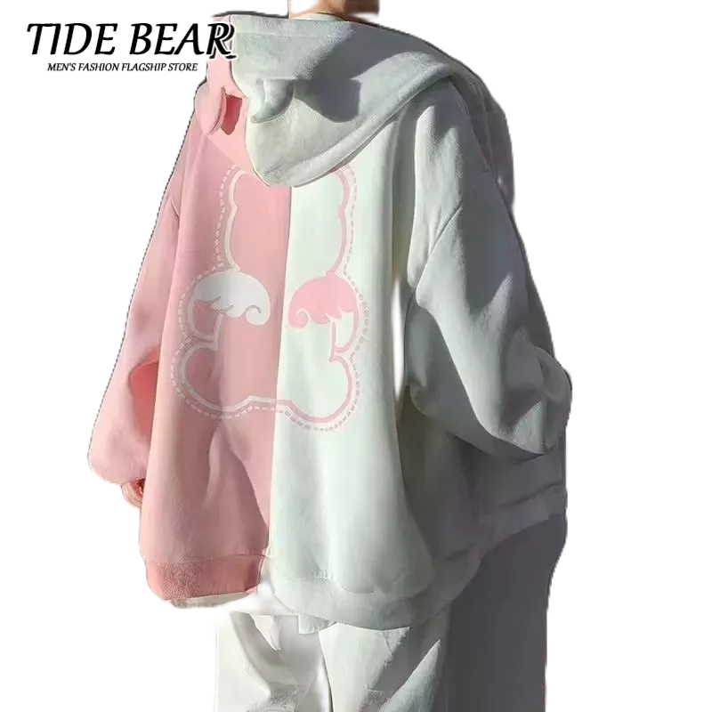 Áo khoác nam TIDE BEAR có mũ trùm đầu in họa tiết phong cách Nhật Bản đơn giản thời trang mùa thu