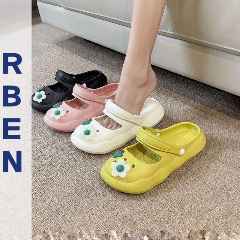 Dép lười RENBEN đế dày thiết kế đục lỗ hoạt hình thời trang đi biển xinh xắn dành cho nữ