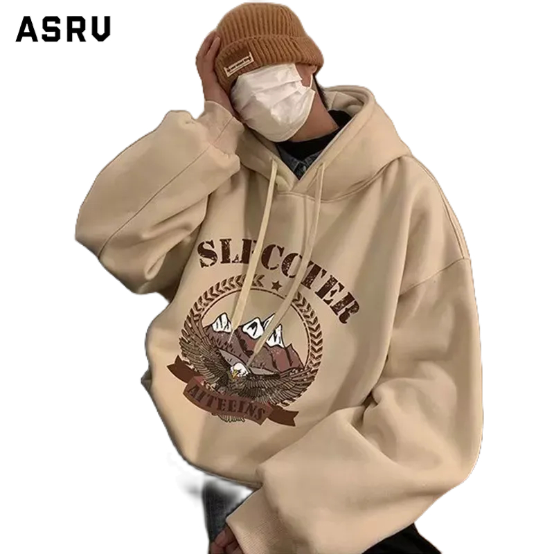 Áo hoodie ASRV có mũ trùm đầu in hình núi tuyết phong cách Âu Mỹ thời trang văn học thu đông cho nam