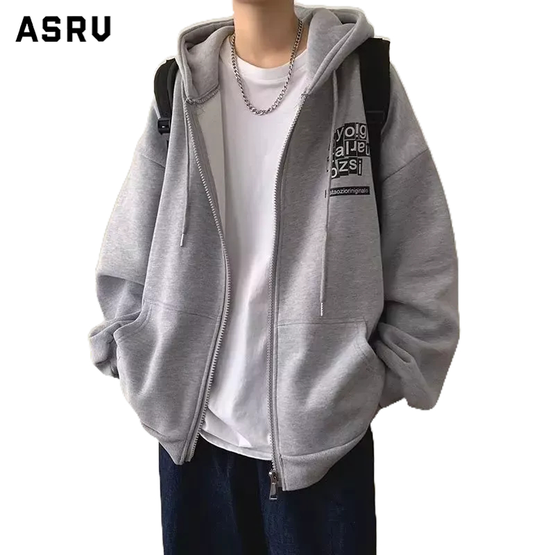 Áo khoác nam asrv có mũ trùm đầu thương hiệu hợp thời trang mùa xuân và mùa thu dây kéo chữ in thời trang cổ điển thời trang pop áo khoác nam