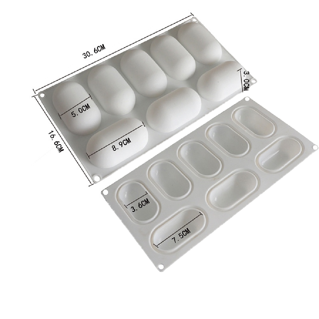 Bộ 8 khuôn làm bánh ELEBUY bằng silicone hình bầu dục dùng trang trí kem sô cô la/ mousse