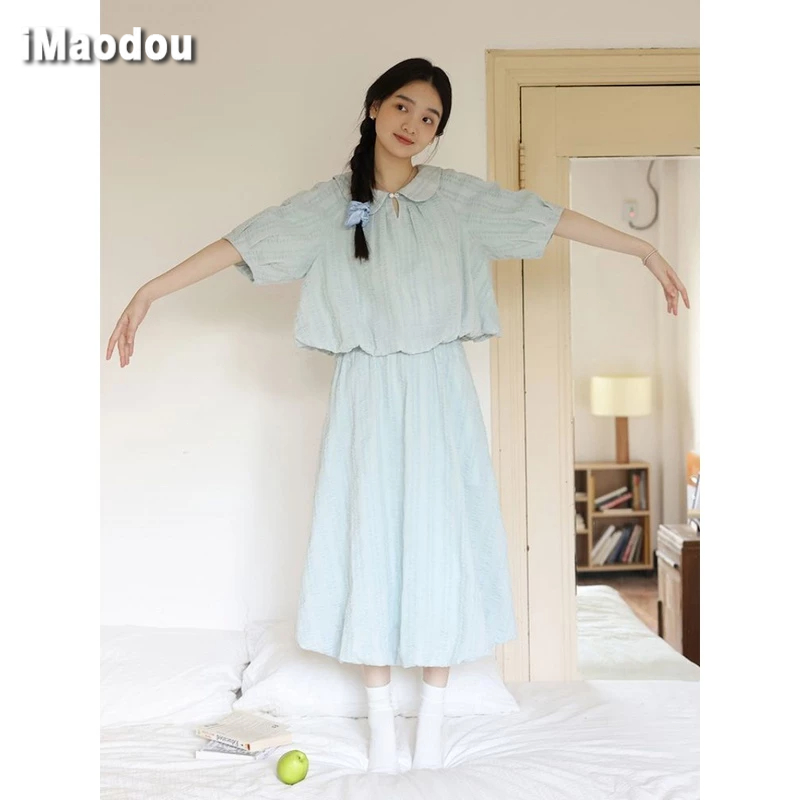 IMAODOU Bộ Áo Sơ Mi Ngắn Tay + Chân Váy Lưng Cao Ôm Dáng Thời Trang Mùa Hè 2023 Phong Cách Mới Cho Nữ