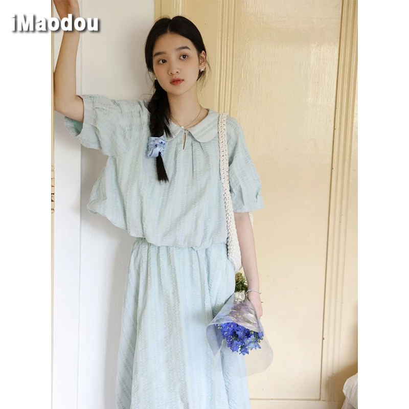 IMAODOU Bộ Áo Sơ Mi Ngắn Tay + Chân Váy Lưng Cao Ôm Dáng Thời Trang Mùa Hè 2023 Phong Cách Mới Cho Nữ