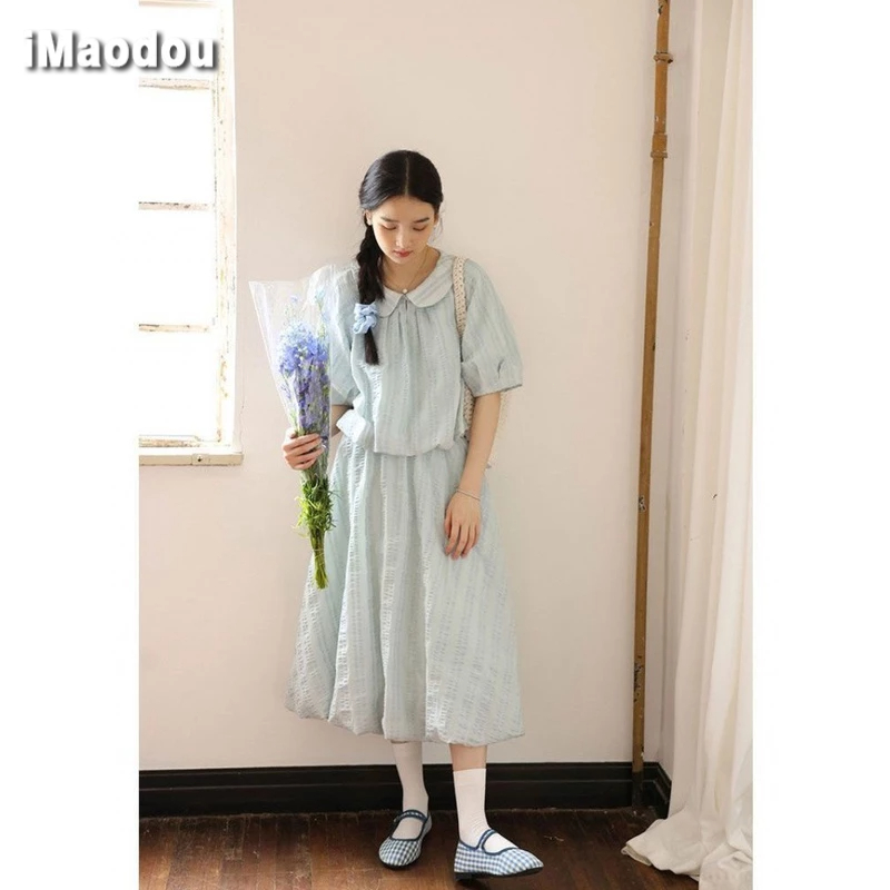 IMAODOU Bộ Áo Sơ Mi Ngắn Tay + Chân Váy Lưng Cao Ôm Dáng Thời Trang Mùa Hè 2023 Phong Cách Mới Cho Nữ