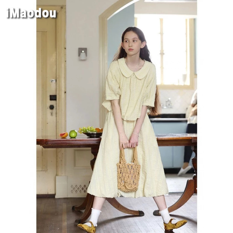 IMAODOU Bộ Áo Sơ Mi Ngắn Tay + Chân Váy Lưng Cao Ôm Dáng Thời Trang Mùa Hè 2023 Phong Cách Mới Cho Nữ