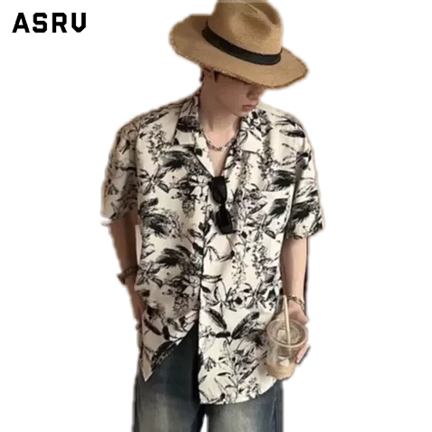 ASRV Áo Sơ Mi Nam Ngắn Tay In Hoa Thời Trang