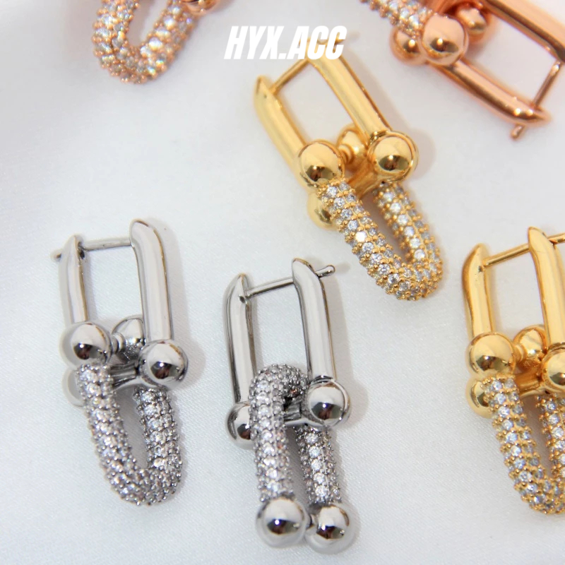 Bông Tai Chữ u Đính Đá zircon Sang Trọng Cho Nữ