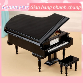 Trang trí mô hình đàn piano mini bằng gỗ tinh tế nhà trang quán cà phê Gonaments E.