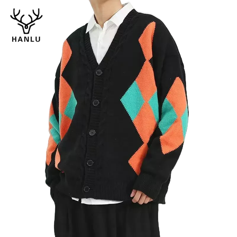 Han lu Áo Khoác cardigan Dệt Kim Phối Màu Tương Phản Giản Dị Chất Lượng Cao Cho Nam