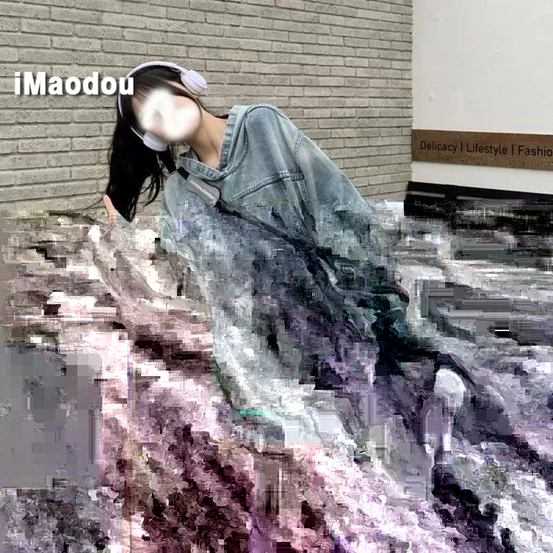 IMaodou Áo Khoác denim Có Mũ Trùm Dáng Rộng Thời Trang Mùa Xuân Thu Phong Cách retro Mỹ Dành Cho Nam