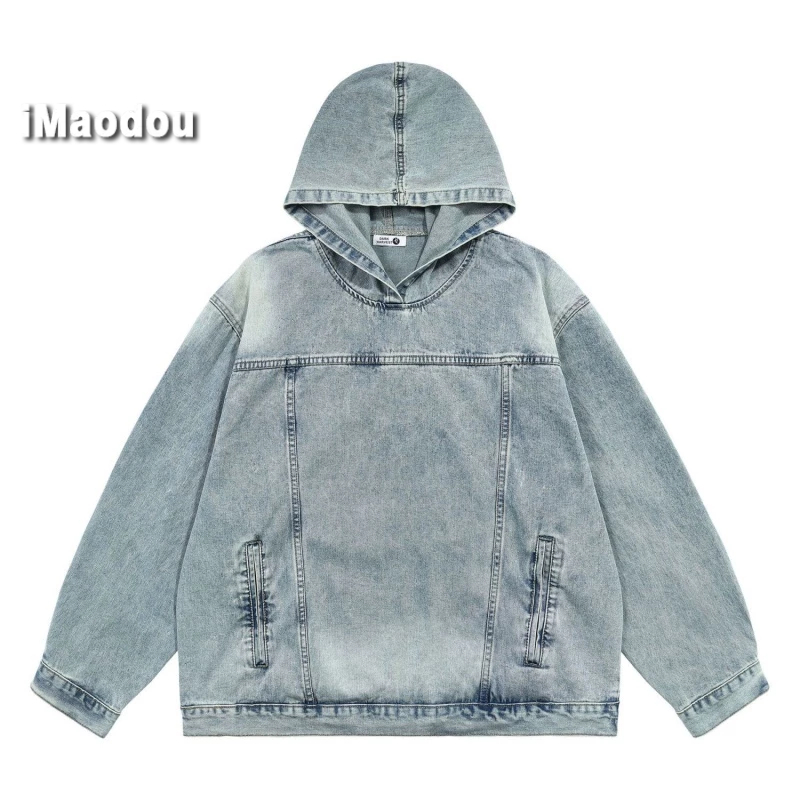 IMaodou Áo Khoác denim Có Mũ Trùm Dáng Rộng Thời Trang Mùa Xuân Thu Phong Cách retro Mỹ Dành Cho Nam