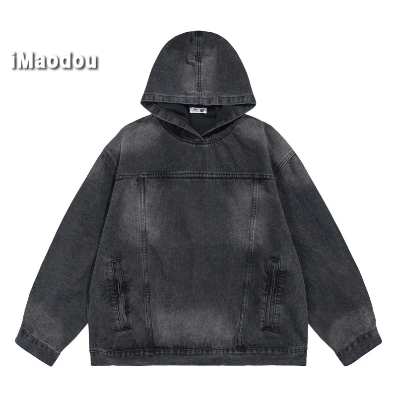 IMaodou Áo Khoác denim Có Mũ Trùm Dáng Rộng Thời Trang Mùa Xuân Thu Phong Cách retro Mỹ Dành Cho Nam
