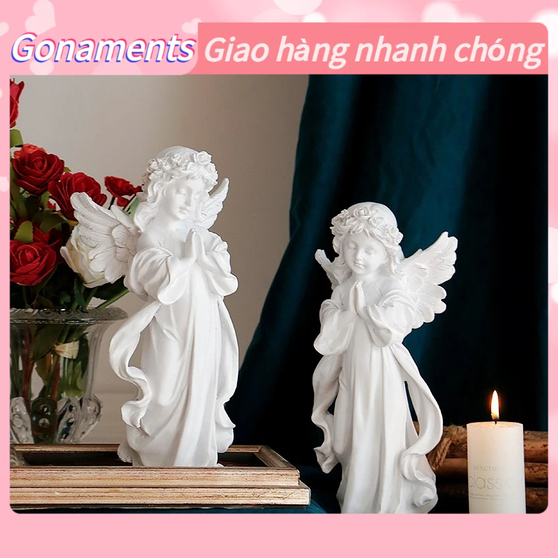 * Tượng thiên sứ đứng trắng to decor nhà cửa phong cách bắc âu Gonaments B.