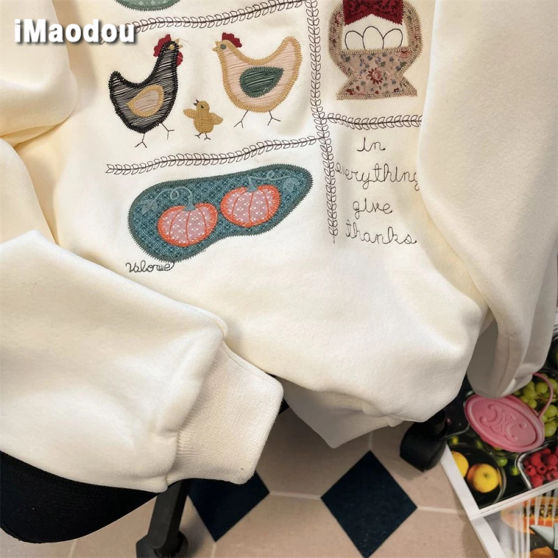 IMAODOU  Áo sweater Cổ polo Tay Dài Dáng Rộng Thêu Họa Tiết Phong Cách hong kong Thời Trang Xuân Thu Cho Nữ