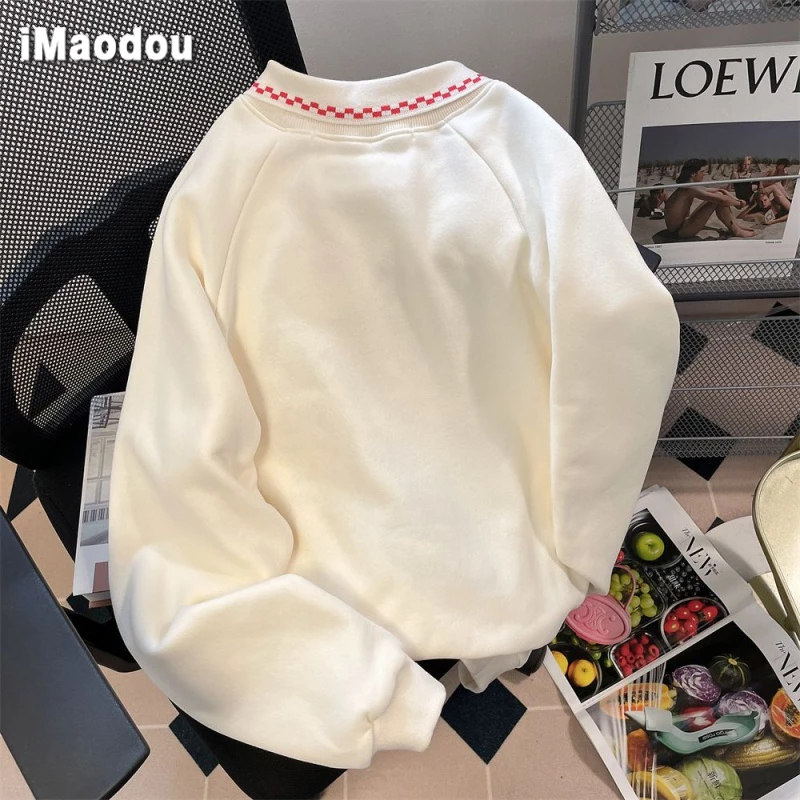 IMAODOU  Áo sweater Cổ polo Tay Dài Dáng Rộng Thêu Họa Tiết Phong Cách hong kong Thời Trang Xuân Thu Cho Nữ