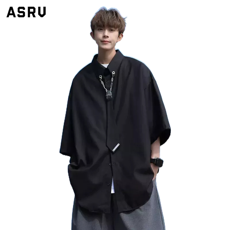 Asrv Áo Sơ Mi Dáng Rộng Tay Lửng Phong Cách Nhật Bản Và Hàn Quốc Thời Trang Đường Phố Mới Cho Nam