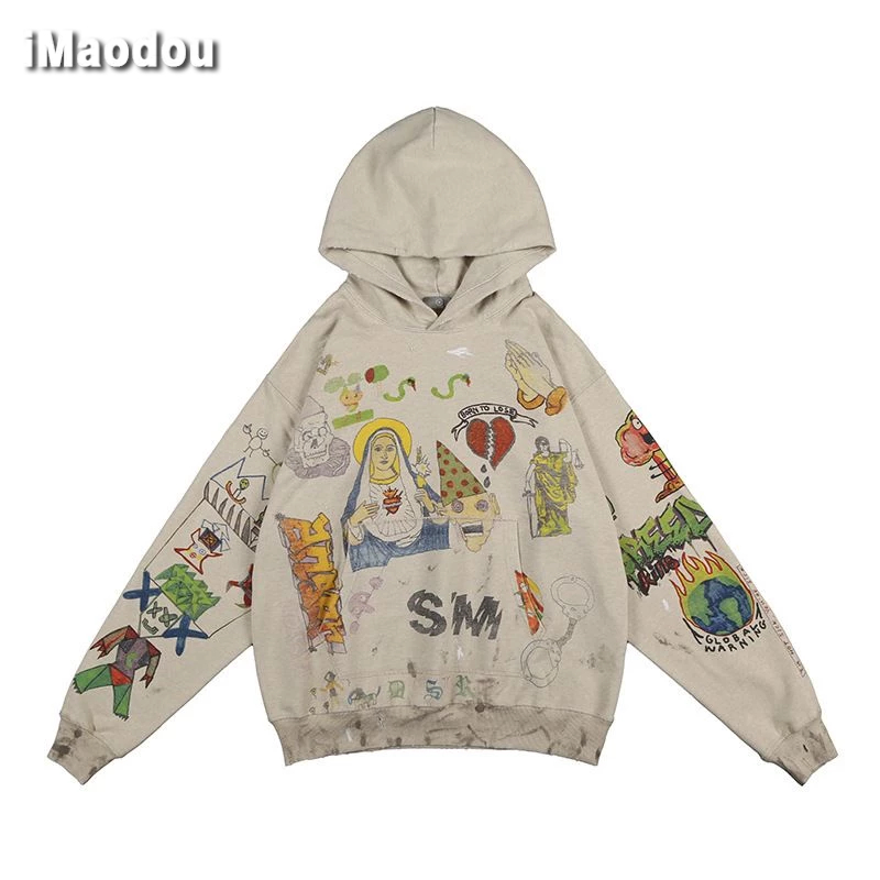 IMaodou Áo Sweater Dáng Rộng Họa Tiết simpson Vẽ Tay Phong Cách Đường Phố Cho Nam Và Nữ