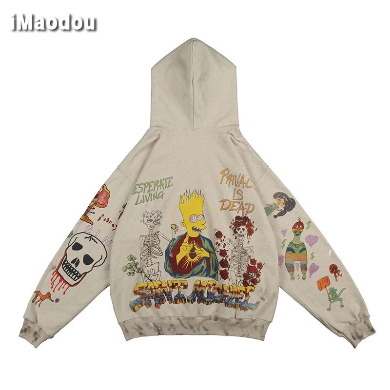 IMaodou Áo Sweater Dáng Rộng Họa Tiết simpson Vẽ Tay Phong Cách Đường Phố Cho Nam Và Nữ