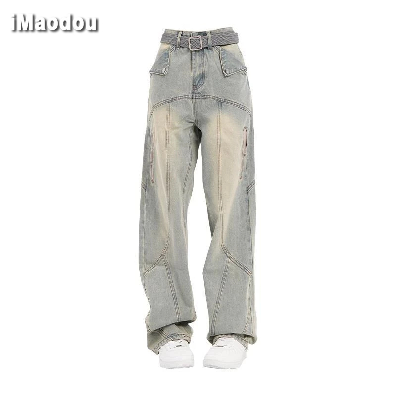 IMaodou Quần jeans Dài Ống Rộng Thời Trang retro Cho Nam