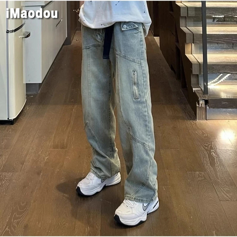 IMaodou Quần jeans Dài Ống Rộng Thời Trang retro Cho Nam