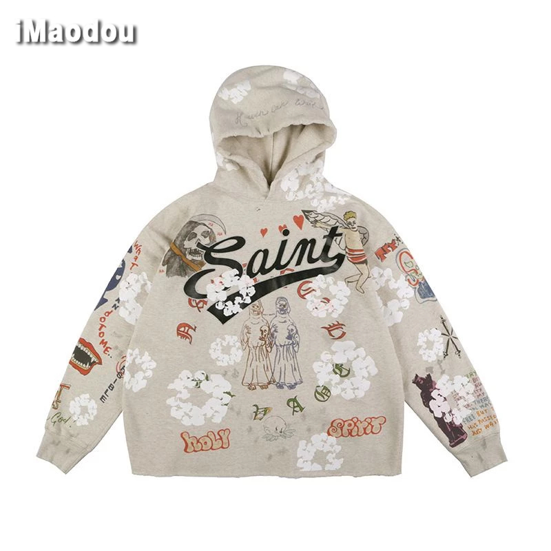 IMaodou Áo Sweater Dáng Rộng Họa Tiết simpson Vẽ Tay Phong Cách Đường Phố Cho Nam Và Nữ