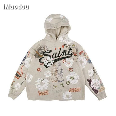 IMaodou Áo Sweater Dáng Rộng Họa Tiết simpson Vẽ Tay Phong Cách Đường Phố Cho Nam Và Nữ