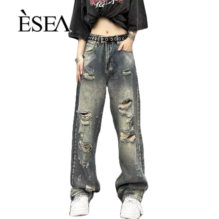 ESEA quần jean nam thời trang giản dị phong cách hồng kông retro quần denim rời có thể được mặc bởi cả nam và nữ