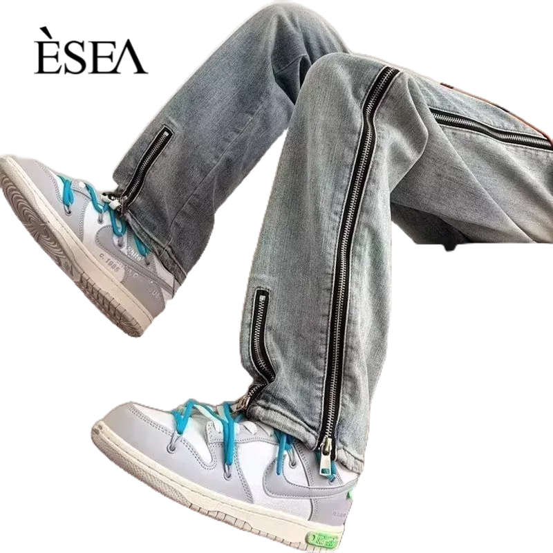 Quần jean nam ESEA phong cách mỹ phong cách rung cảm giản dị đơn giản dây kéo quần denim có thể được mặc bởi cả nam và nữ