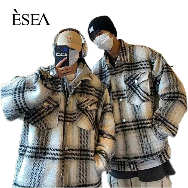 ESEA Áo Khoác Len Kẻ Sọc Caro Phong Cách Harajuku Nhật Bản Thời Trang Cho Cả Nam Và Nữ