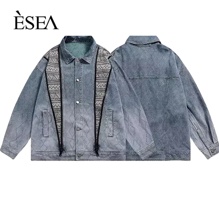 ESEA Áo Khoác Nam Denim Thời Trang Đơn Giản Phong Cách Harajuku In Hình Áo Khoác Denim Dài Tay Cả Nam Và Nữ Đều Có Thể Mặc