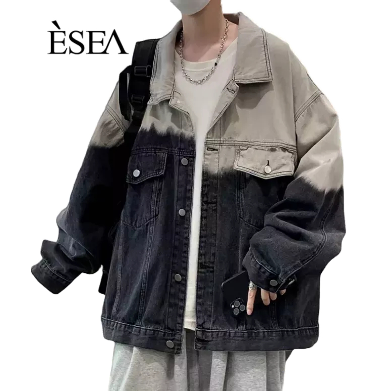 Áo khoác denim nam ESEA thời trang phong cách hồng kông retro phong cách hàn quốc áo khoác denim gradient cả nam và nữ đều có thể mặc