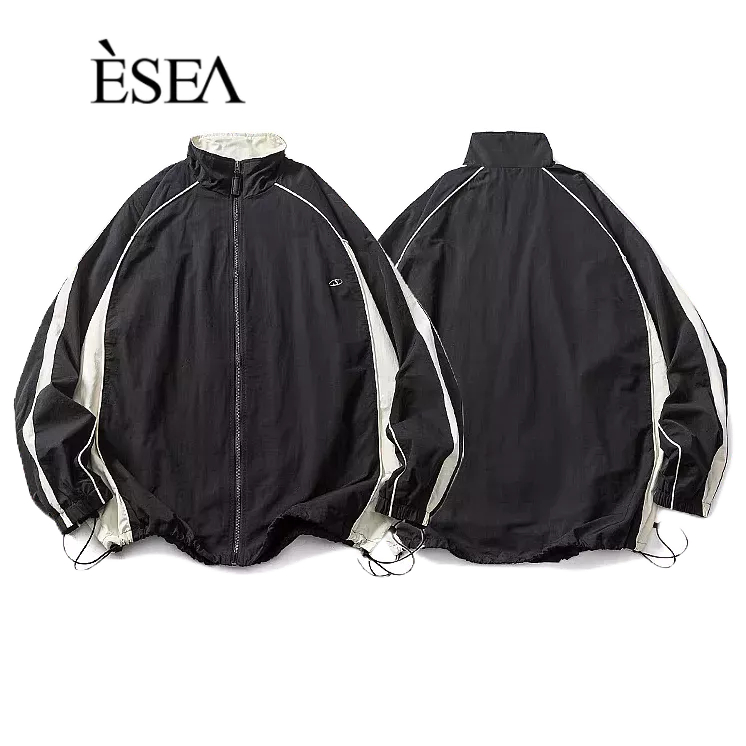 ESEA Áo Khoác Thể Thao Tay Dài Thêu Họa Tiết Màu Sắc Tương Phản Phong Cách Mỹ Thời Trang Cho Nam Và Nữ