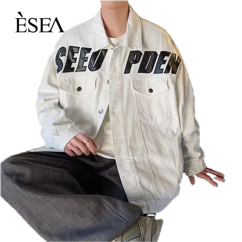 Áo Khoác denim Tay Dài Thêu Chữ ESEA Phong Cách Hong Kong Thời Trang Cho Nam Và Nữ